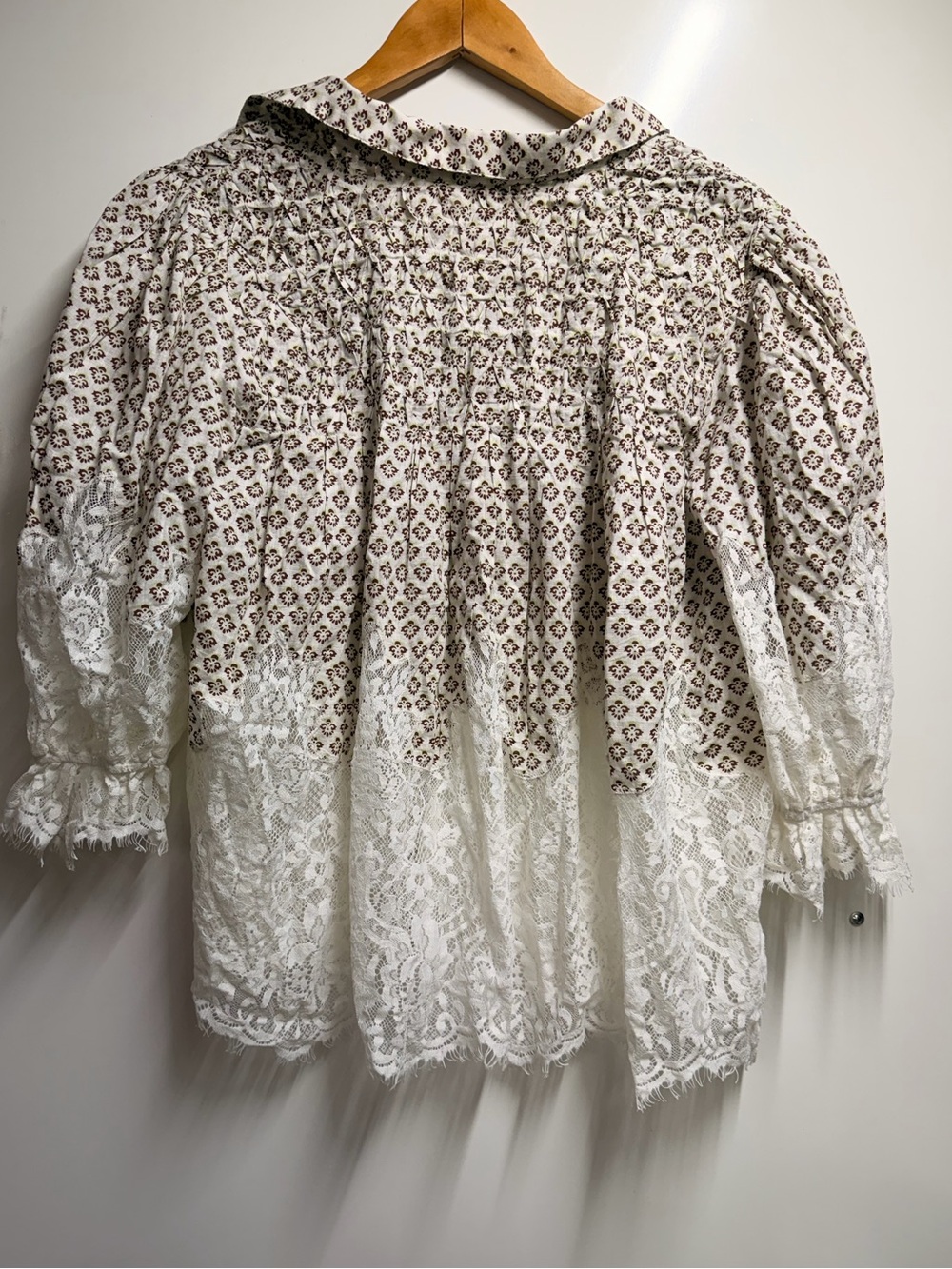 Anthropologie 100% Cotton Brown/White Victorian Sheer Lace Blouse Top Large - Picture 8 of 9